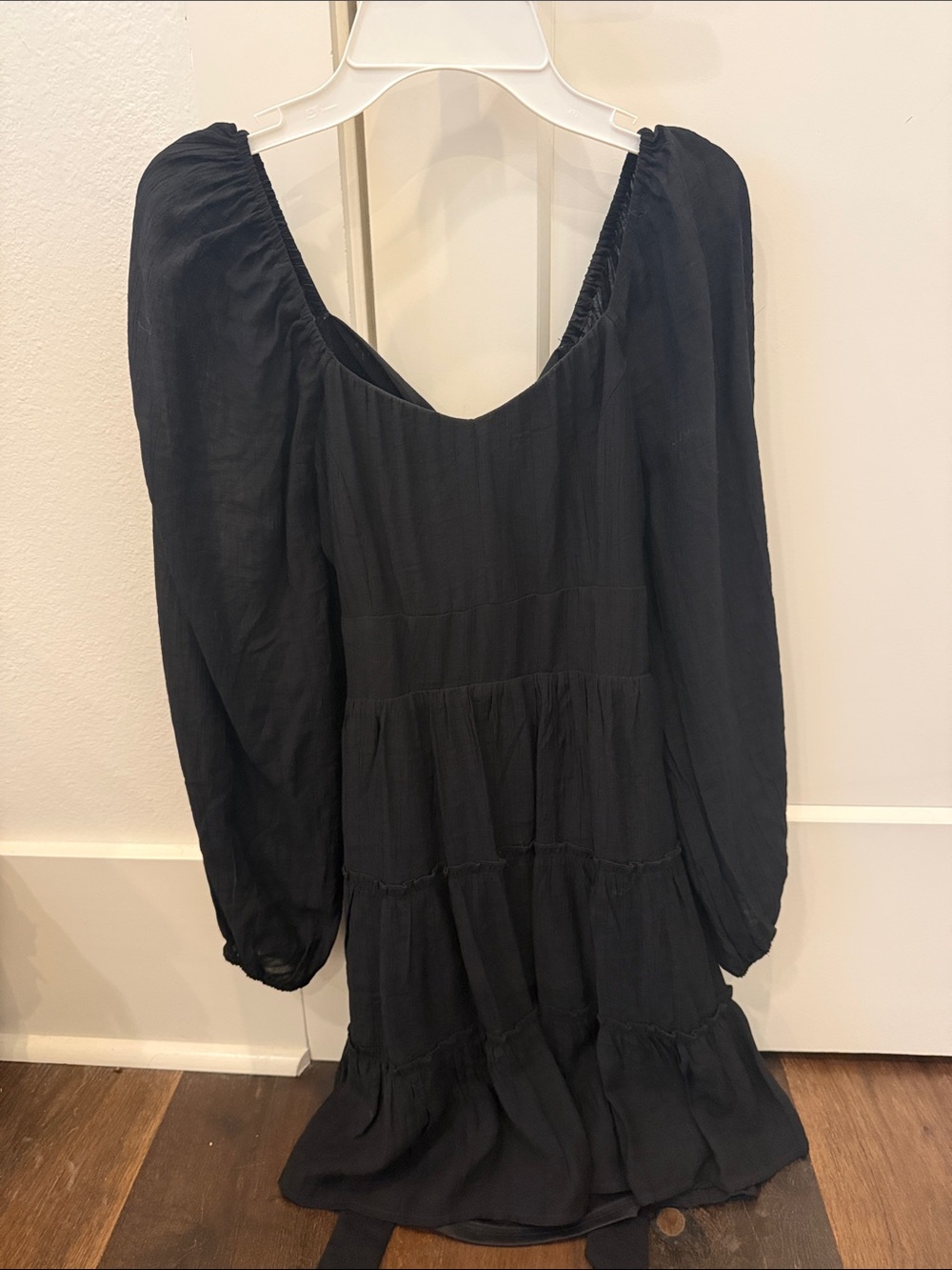 Altar'd State Black Long-Sleeve Tiered Peasant Dress